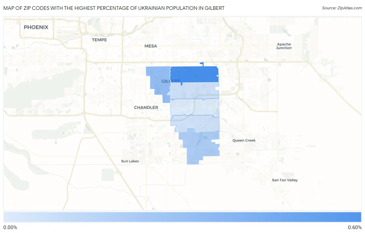 Zip Codes with the Highest Percentage of Ukrainian Population in Gilbert Map