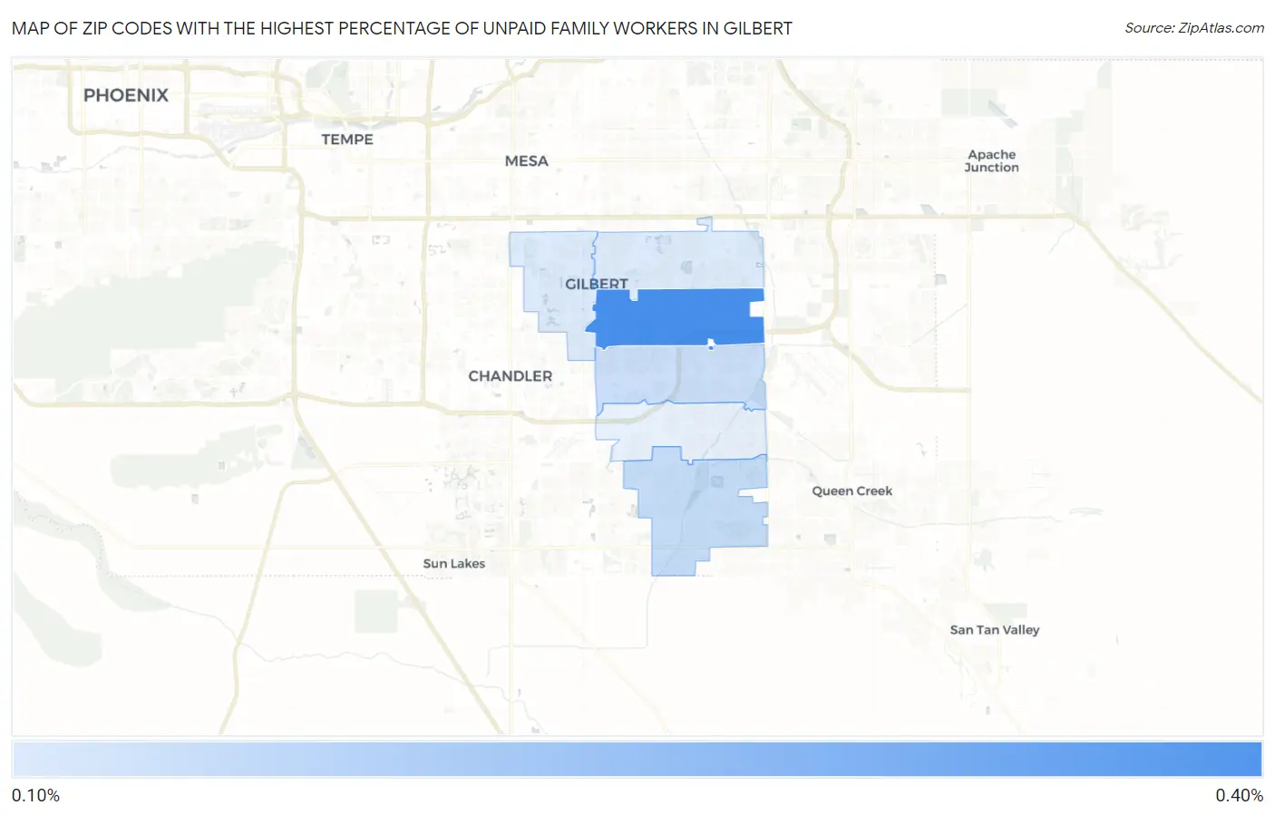 Zip Codes with the Highest Percentage of Unpaid Family Workers in Gilbert Map