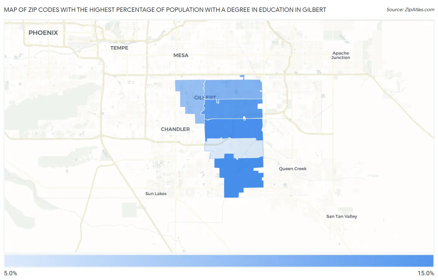 Zip Codes with the Highest Percentage of Population with a Degree in Education in Gilbert Map