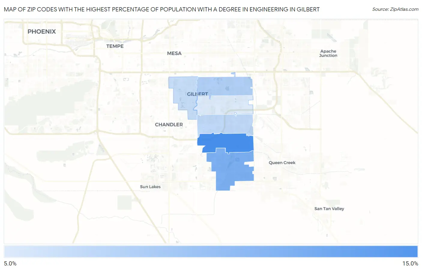 Zip Codes with the Highest Percentage of Population with a Degree in Engineering in Gilbert Map