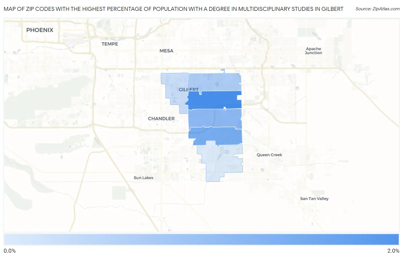 Zip Codes with the Highest Percentage of Population with a Degree in Multidisciplinary Studies in Gilbert Map