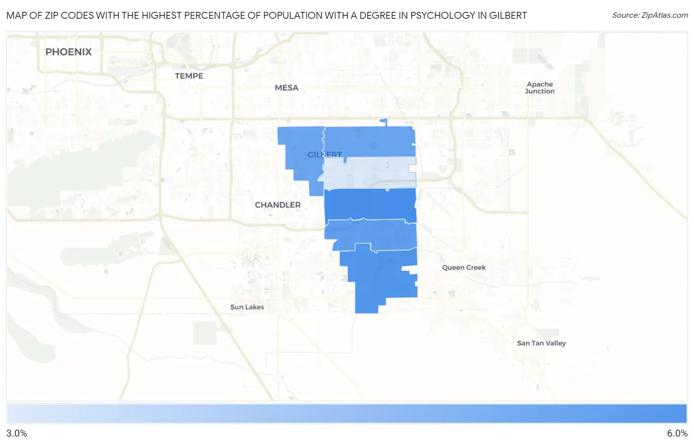 Zip Codes with the Highest Percentage of Population with a Degree in Psychology in Gilbert Map