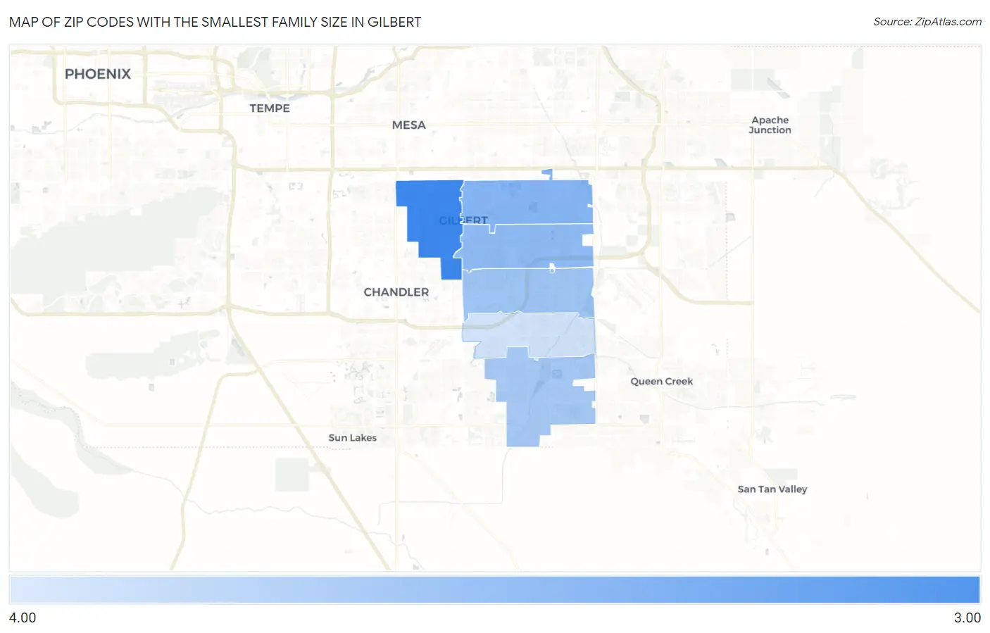 Zip Codes with the Smallest Family Size in Gilbert Map