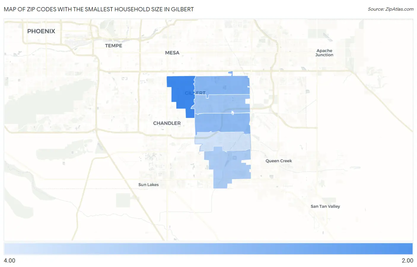 Zip Codes with the Smallest Household Size in Gilbert Map