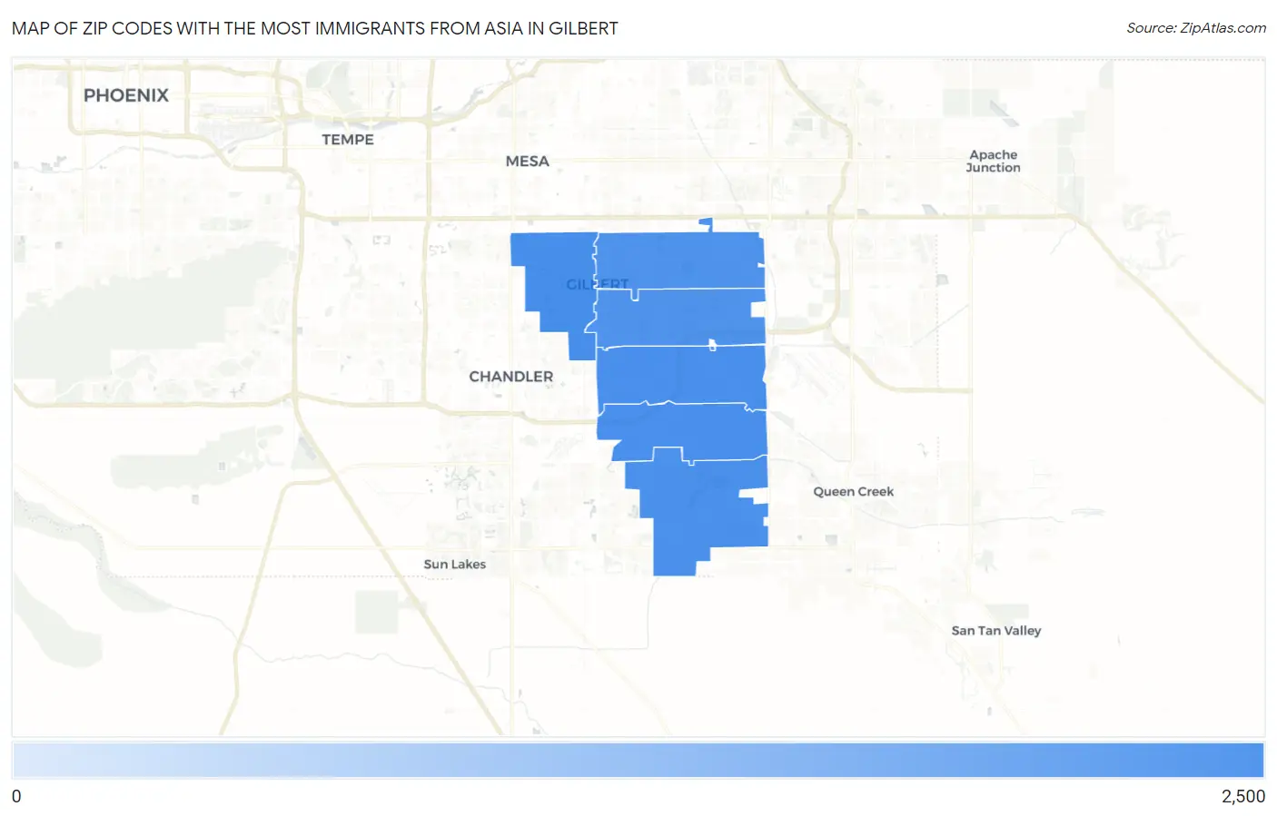 Zip Codes with the Most Immigrants from Asia in Gilbert Map