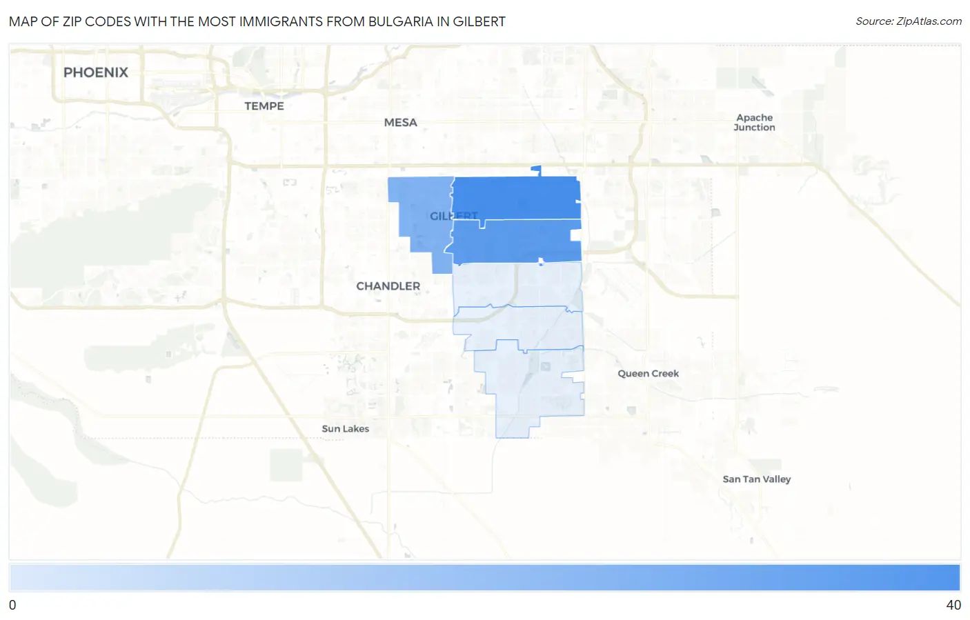 Zip Codes with the Most Immigrants from Bulgaria in Gilbert Map