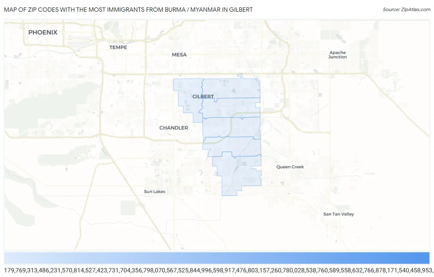 Zip Codes with the Most Immigrants from Burma / Myanmar in Gilbert Map