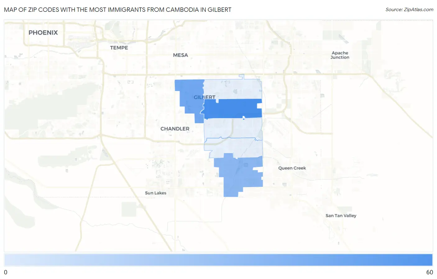Zip Codes with the Most Immigrants from Cambodia in Gilbert Map
