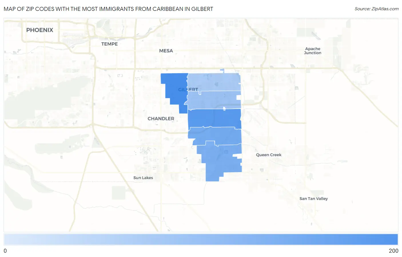 Zip Codes with the Most Immigrants from Caribbean in Gilbert Map