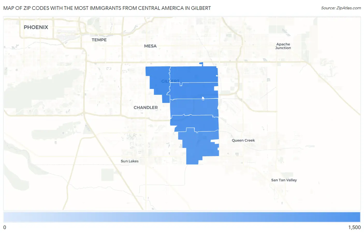 Zip Codes with the Most Immigrants from Central America in Gilbert Map