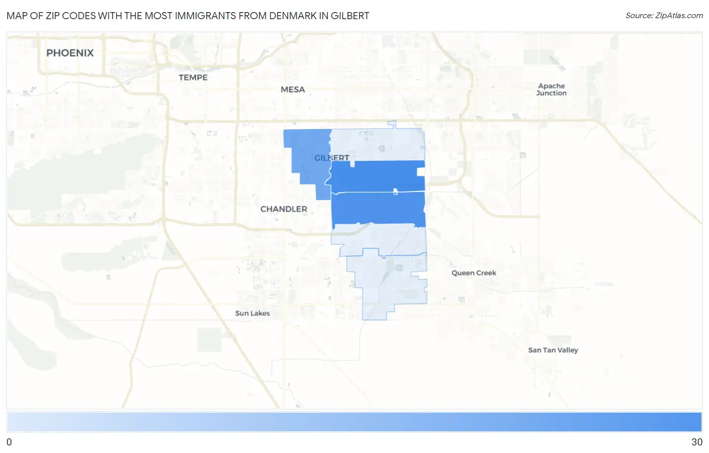 Zip Codes with the Most Immigrants from Denmark in Gilbert Map