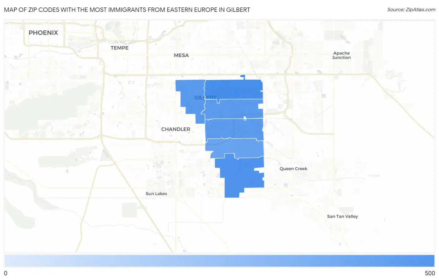 Zip Codes with the Most Immigrants from Eastern Europe in Gilbert Map
