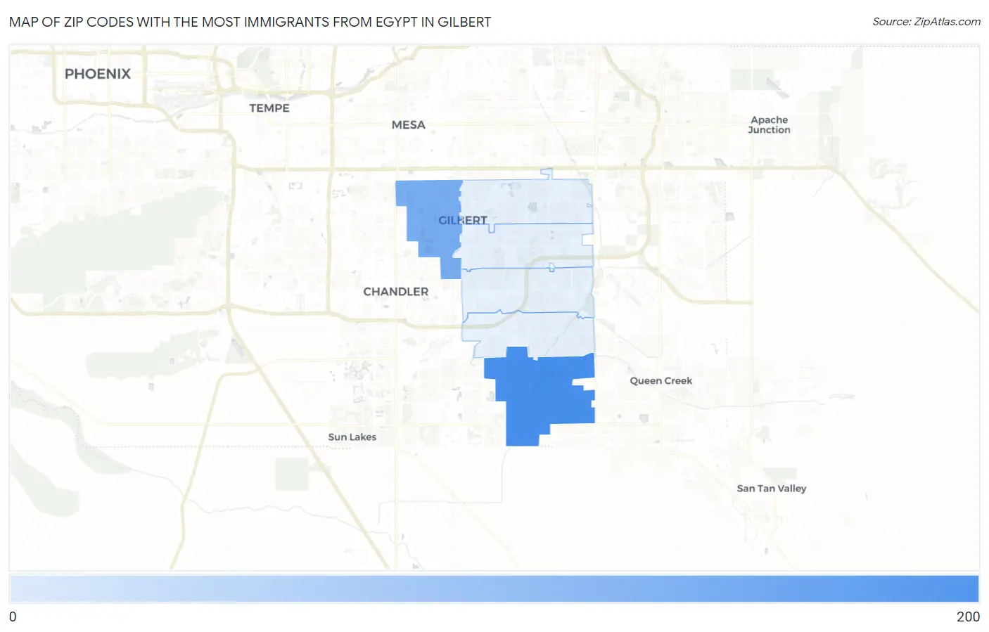 Zip Codes with the Most Immigrants from Egypt in Gilbert Map
