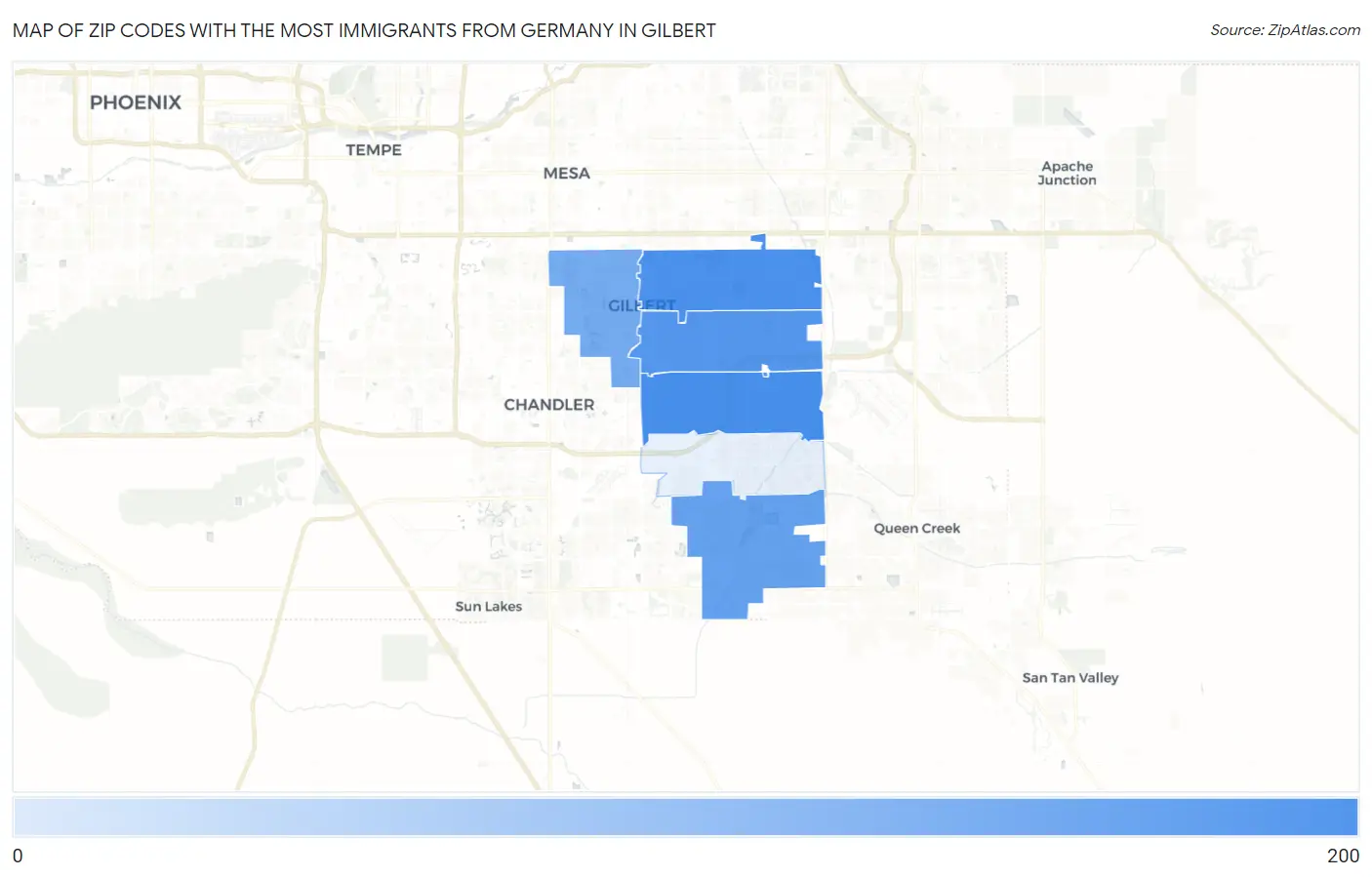 Zip Codes with the Most Immigrants from Germany in Gilbert Map