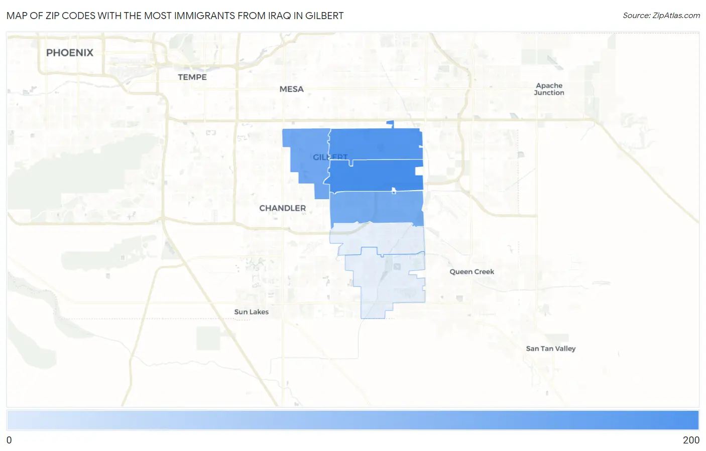 Zip Codes with the Most Immigrants from Iraq in Gilbert Map