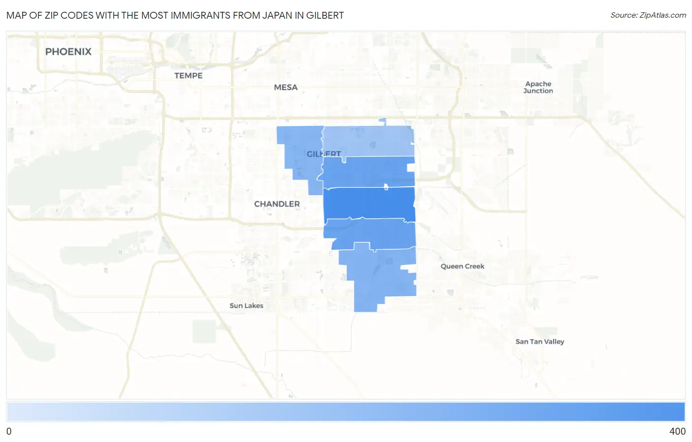 Zip Codes with the Most Immigrants from Japan in Gilbert Map