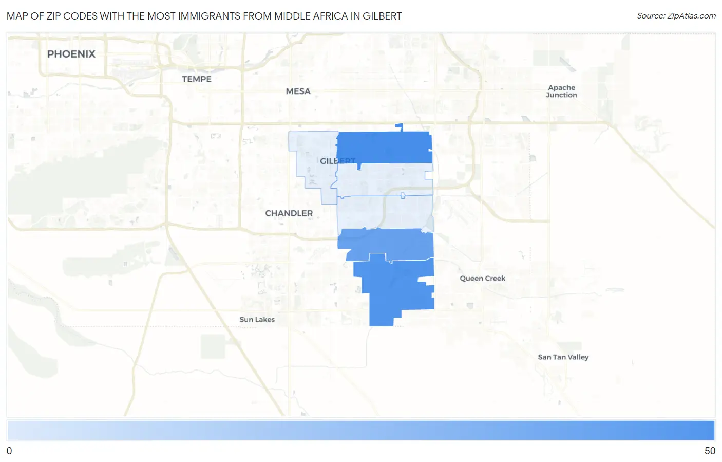 Zip Codes with the Most Immigrants from Middle Africa in Gilbert Map