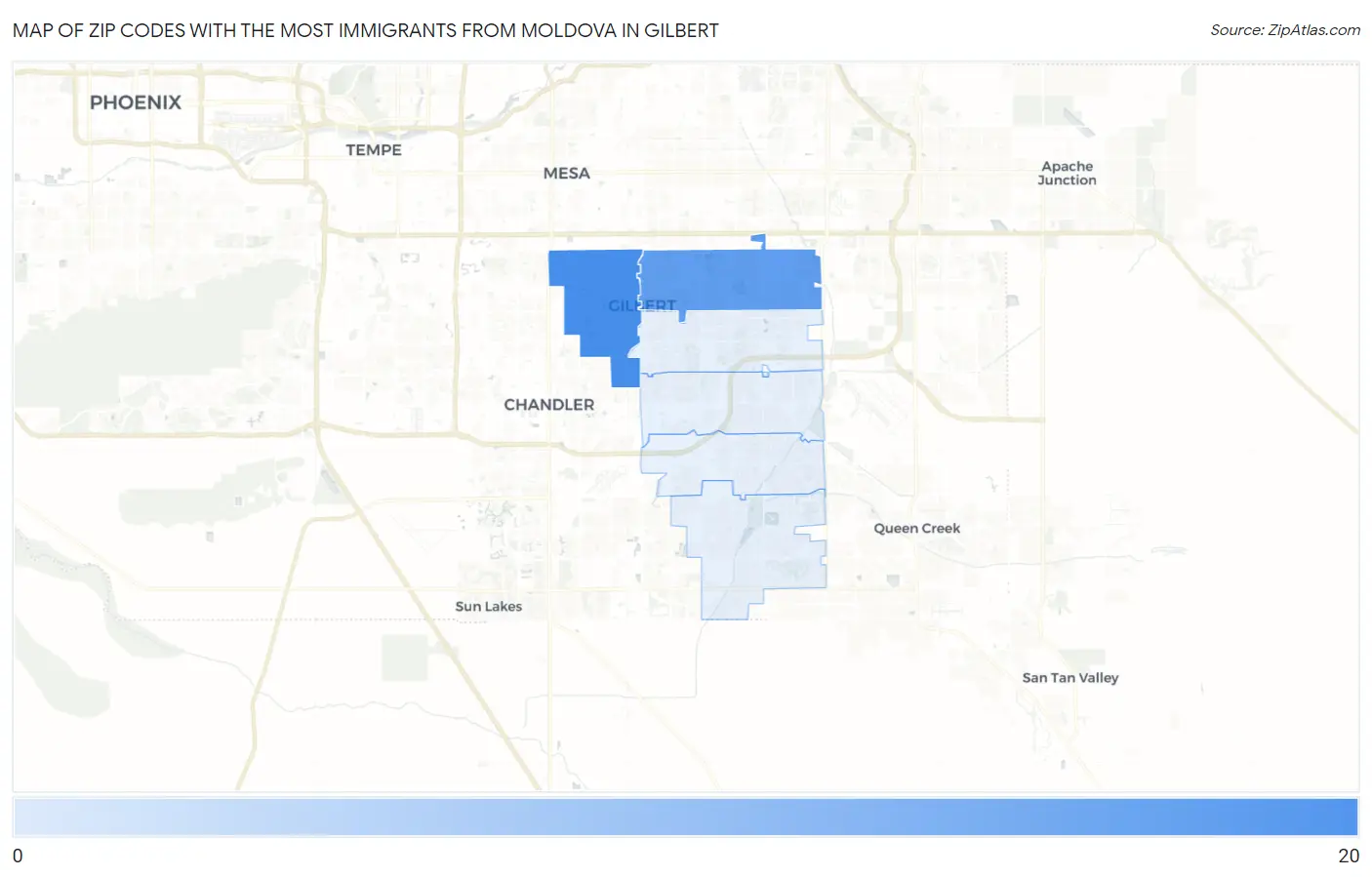 Zip Codes with the Most Immigrants from Moldova in Gilbert Map