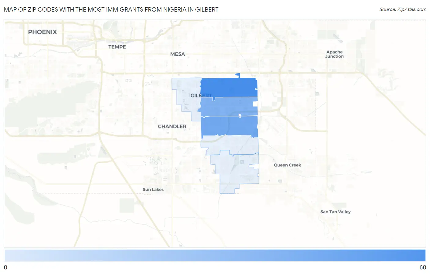 Zip Codes with the Most Immigrants from Nigeria in Gilbert Map