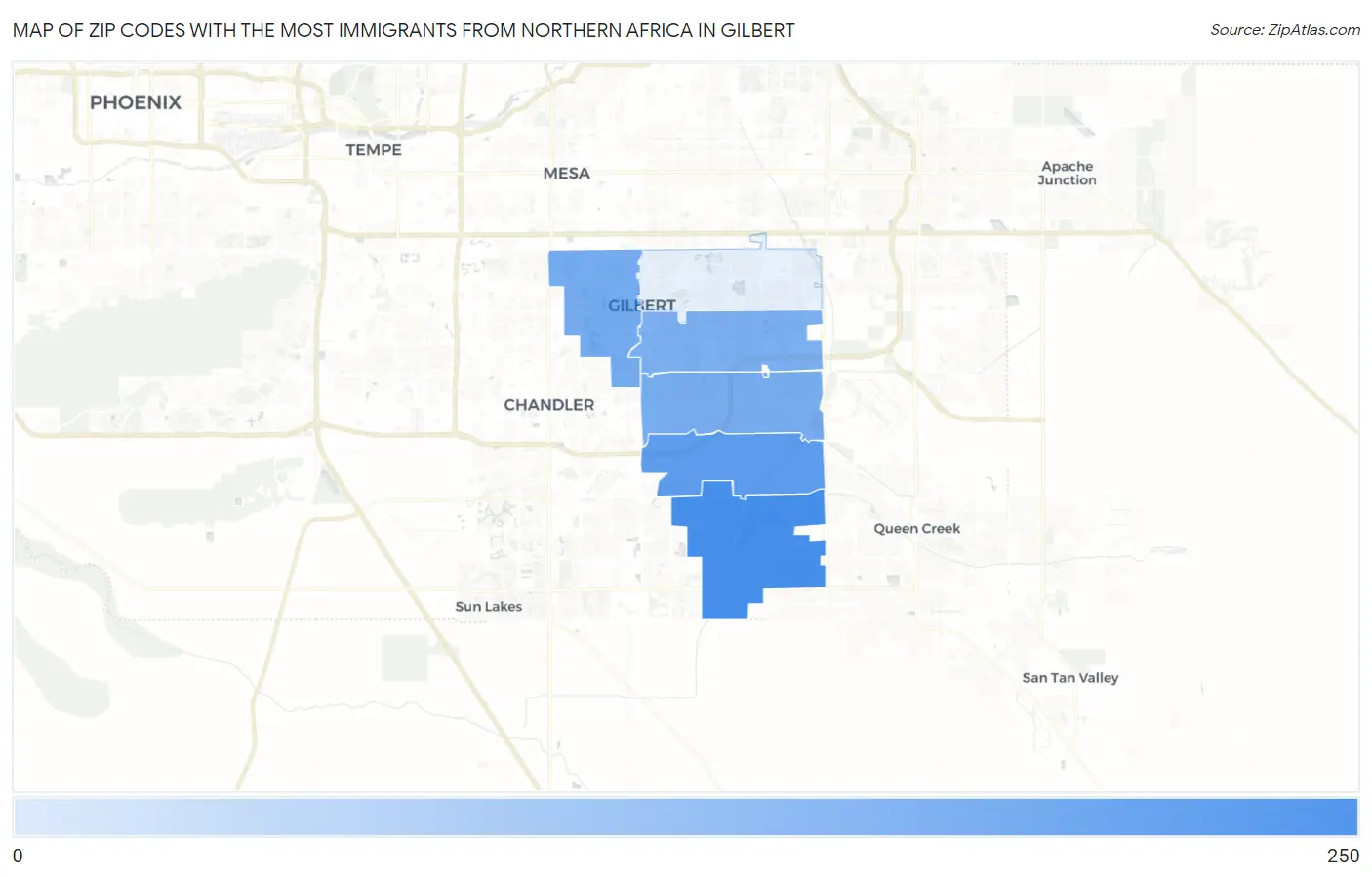 Zip Codes with the Most Immigrants from Northern Africa in Gilbert Map