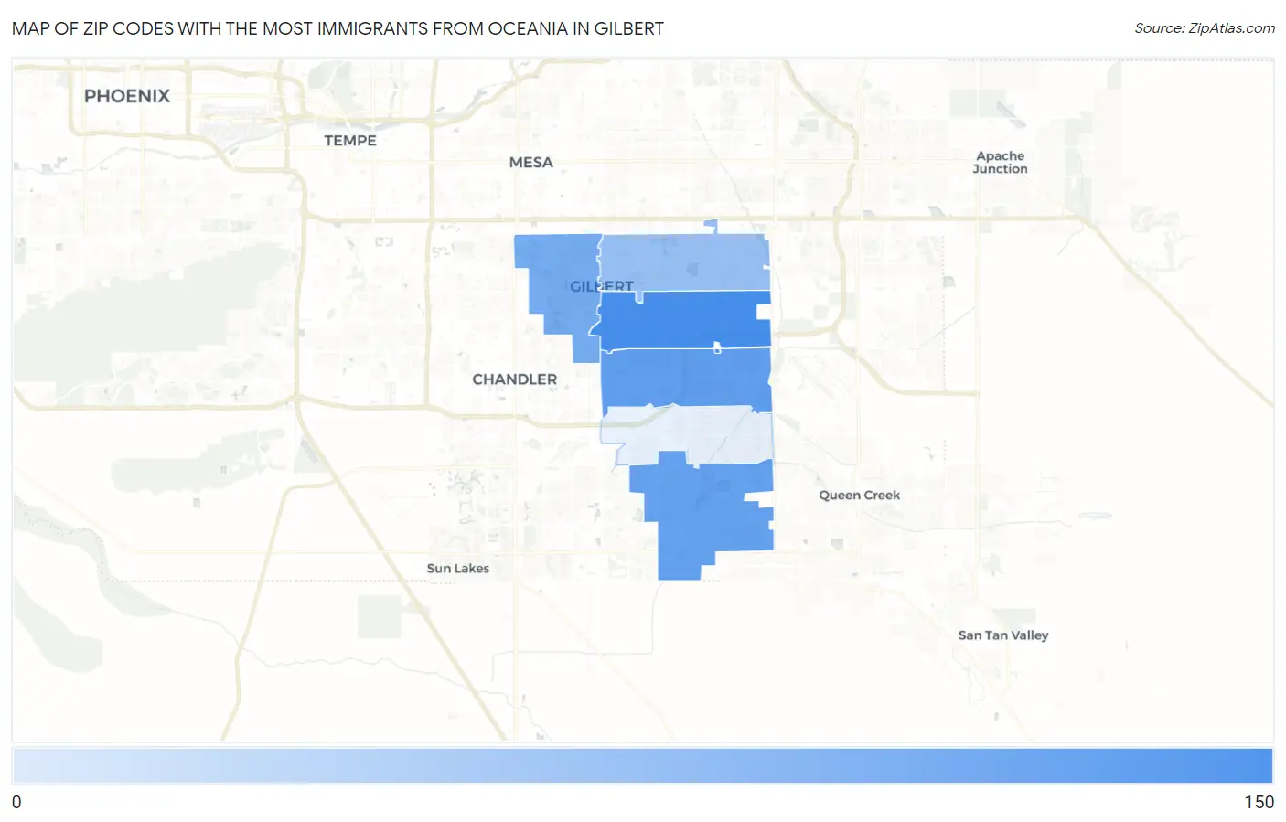 Zip Codes with the Most Immigrants from Oceania in Gilbert Map