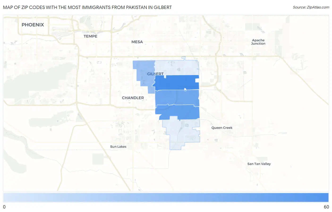 Zip Codes with the Most Immigrants from Pakistan in Gilbert Map