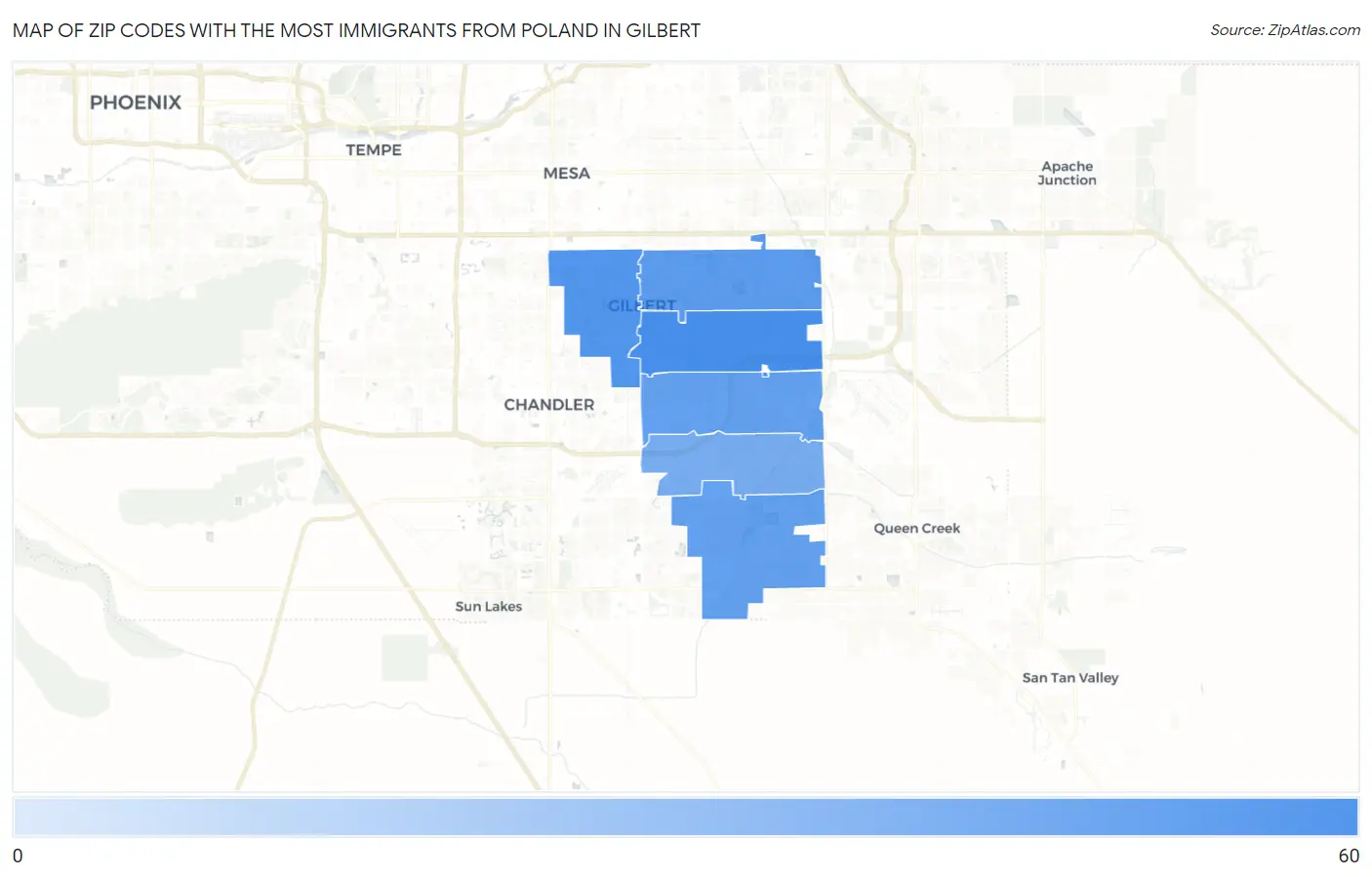 Zip Codes with the Most Immigrants from Poland in Gilbert Map