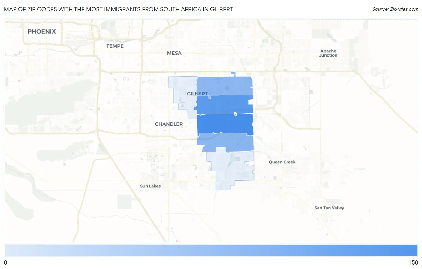 Zip Codes with the Most Immigrants from South Africa in Gilbert Map