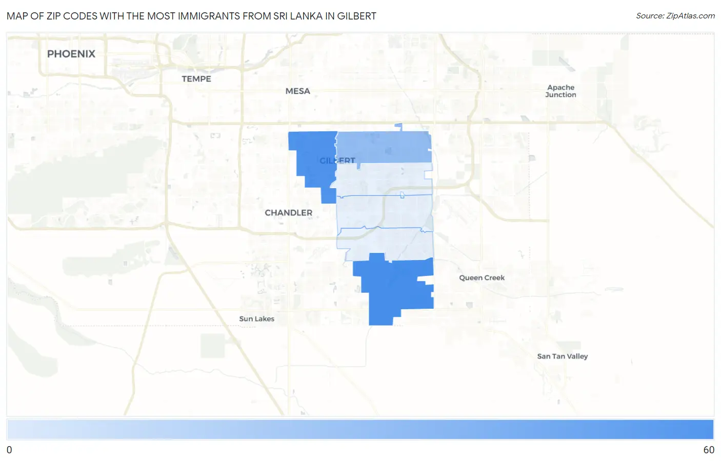 Zip Codes with the Most Immigrants from Sri Lanka in Gilbert Map
