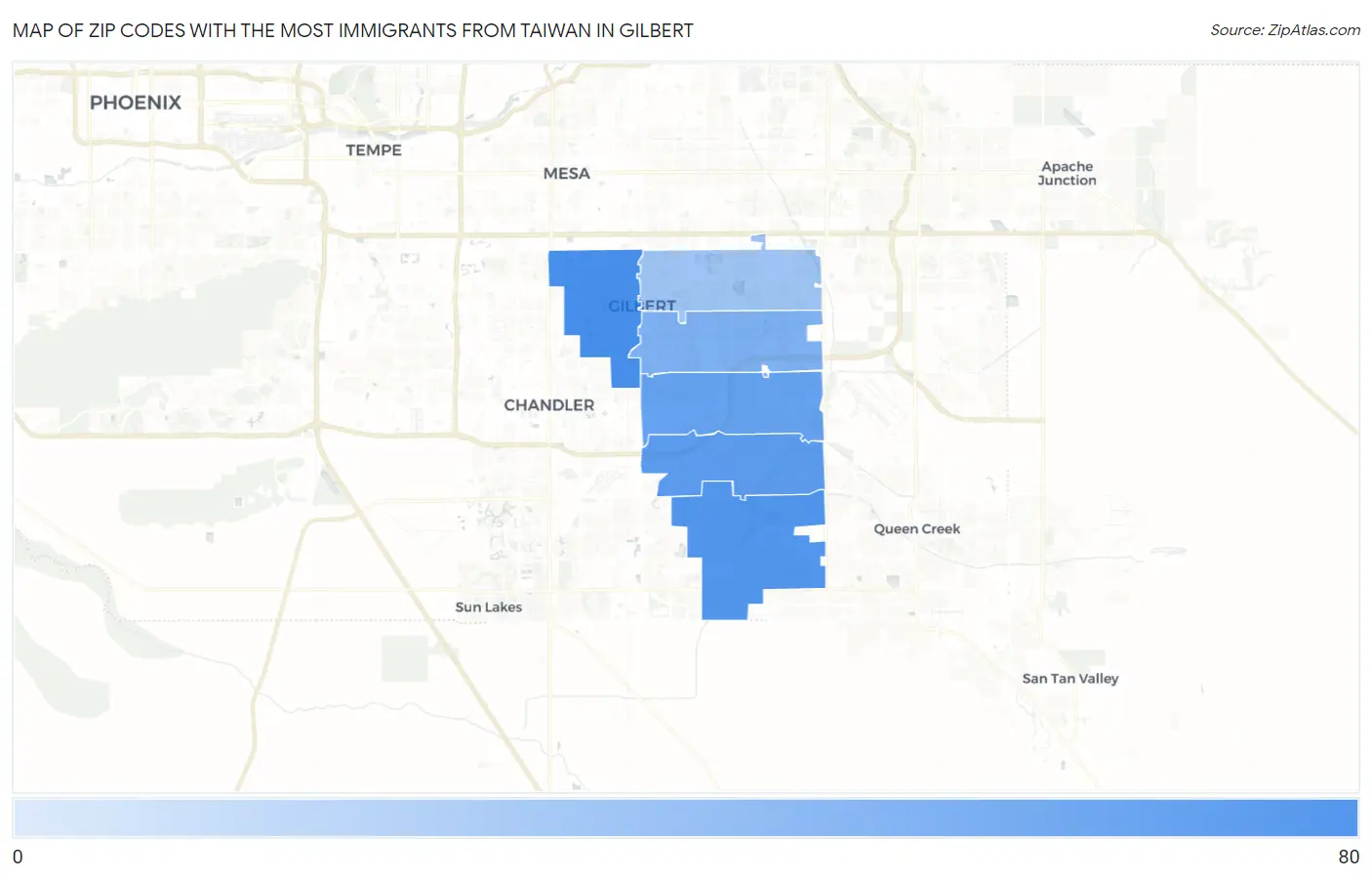Zip Codes with the Most Immigrants from Taiwan in Gilbert Map