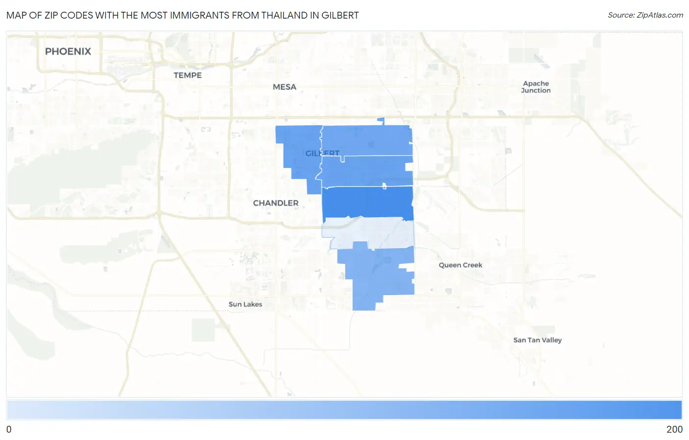 Zip Codes with the Most Immigrants from Thailand in Gilbert Map