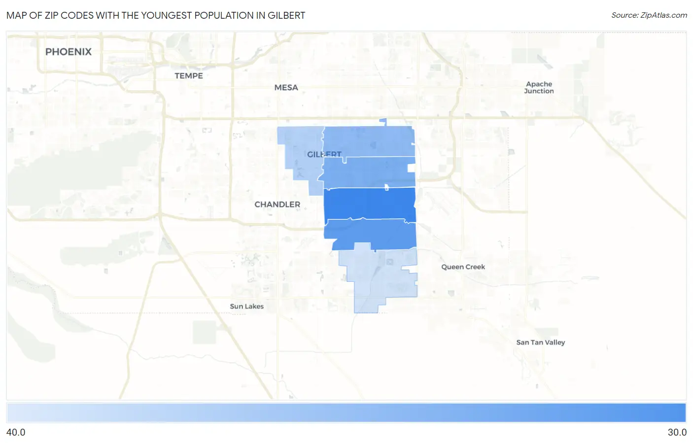 Zip Codes with the Youngest Population in Gilbert Map