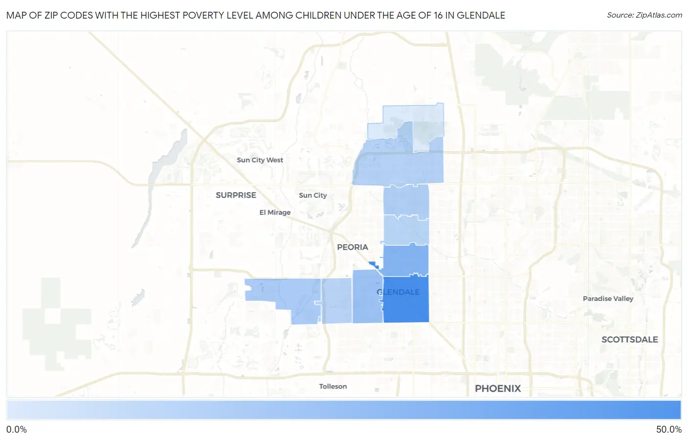 Zip Codes with the Highest Poverty Level Among Children Under the Age of 16 in Glendale Map