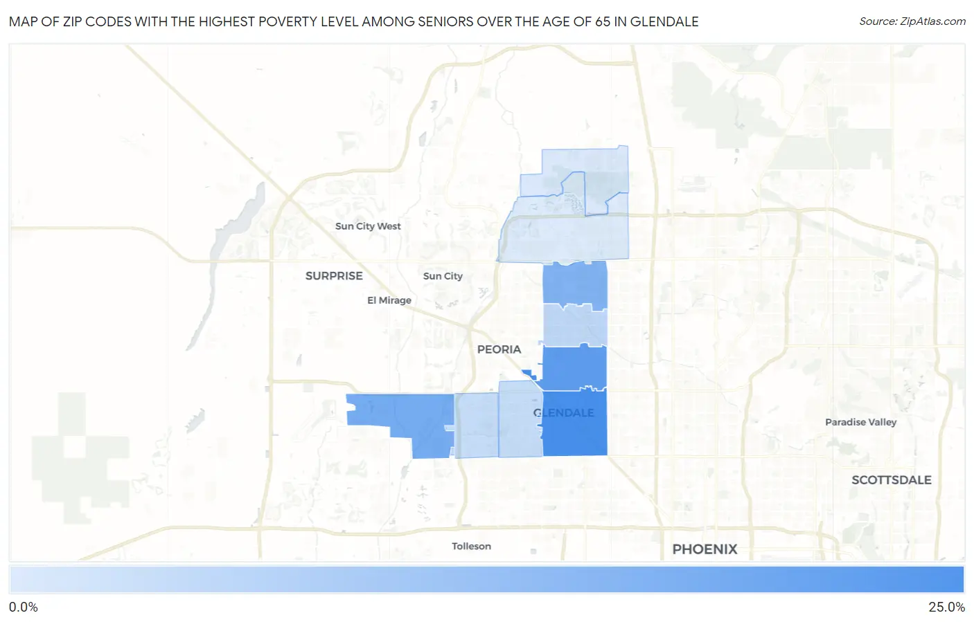 Zip Codes with the Highest Poverty Level Among Seniors Over the Age of 65 in Glendale Map