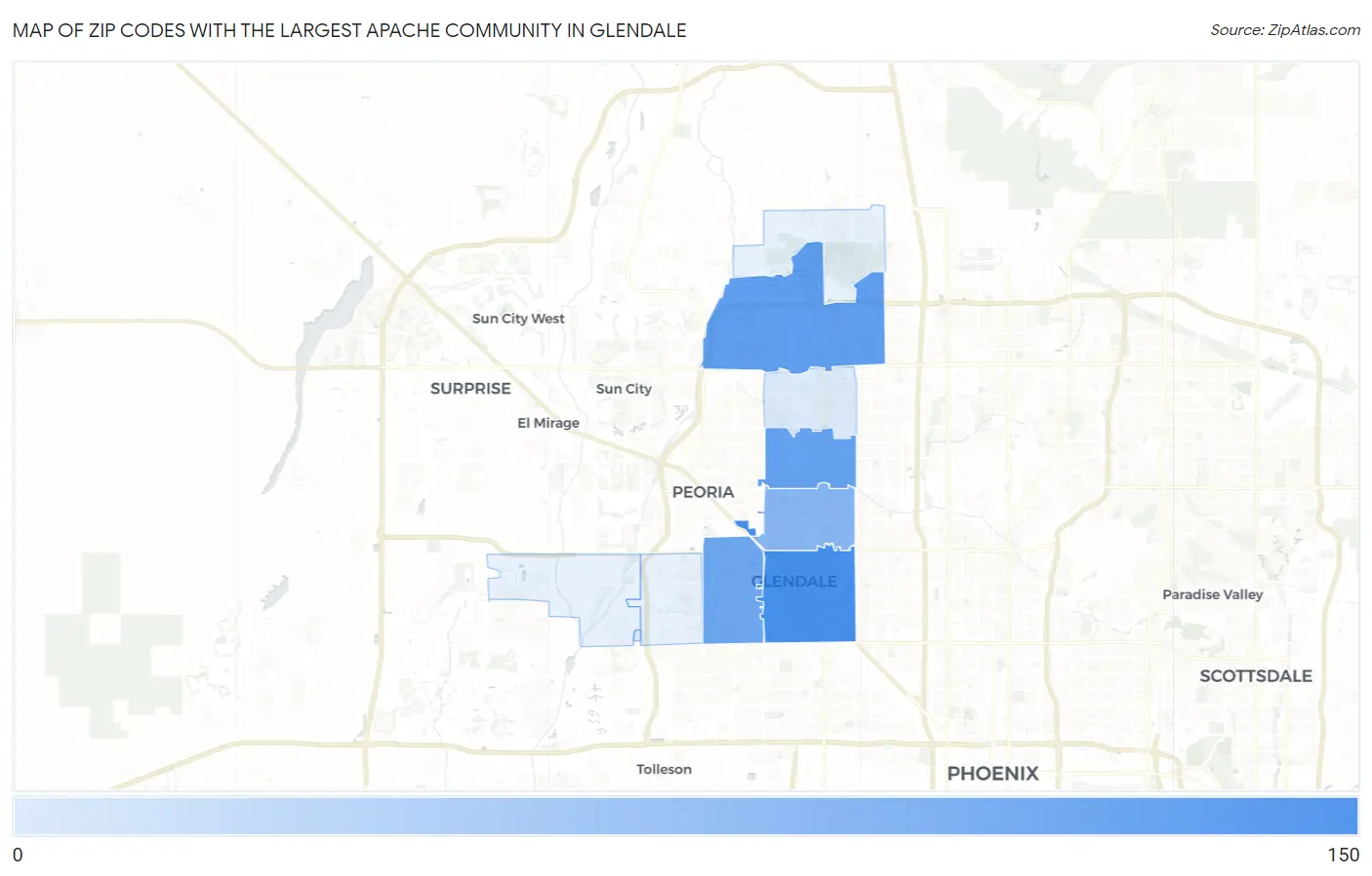 Zip Codes with the Largest Apache Community in Glendale Map