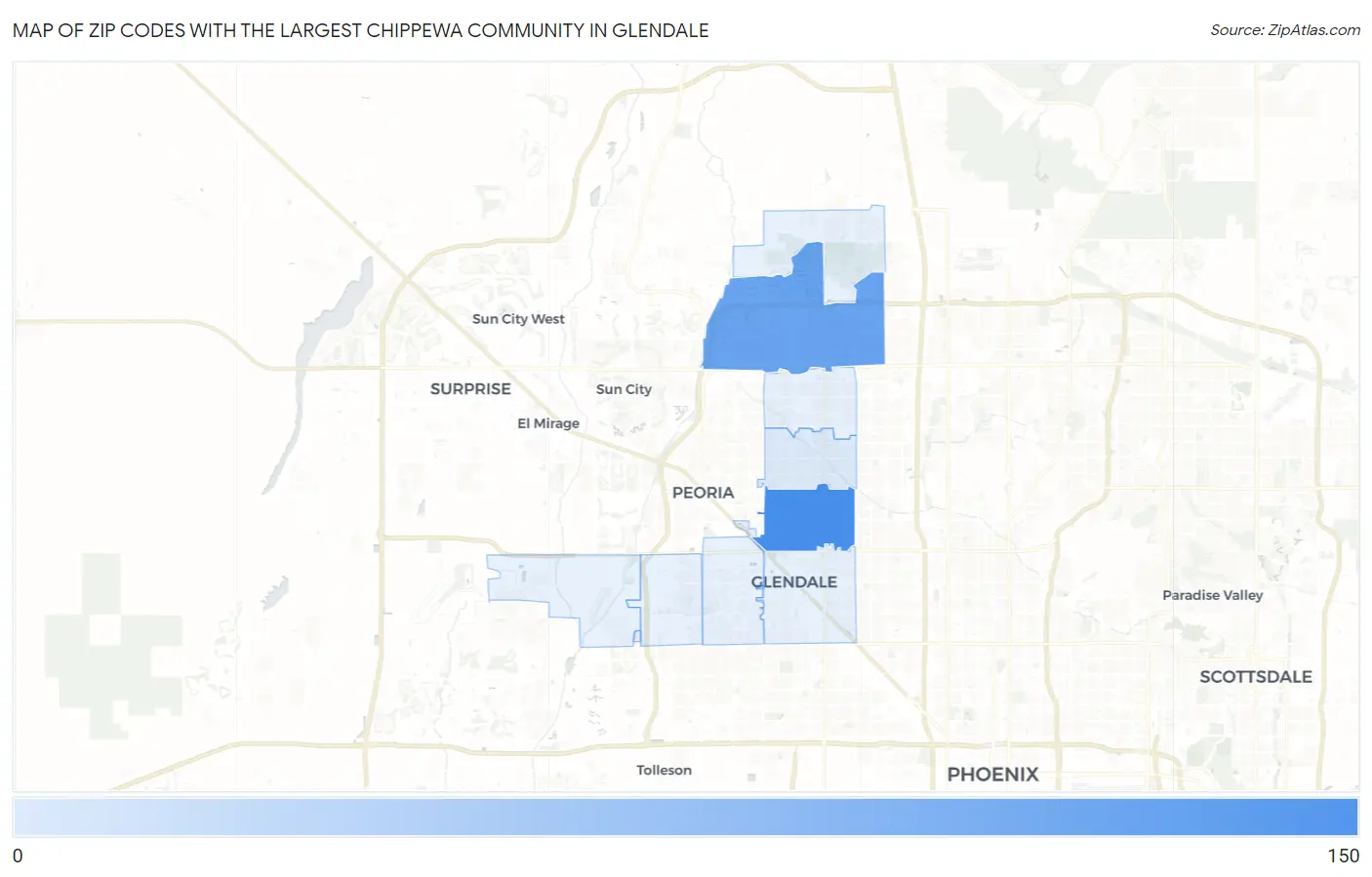 Zip Codes with the Largest Chippewa Community in Glendale Map
