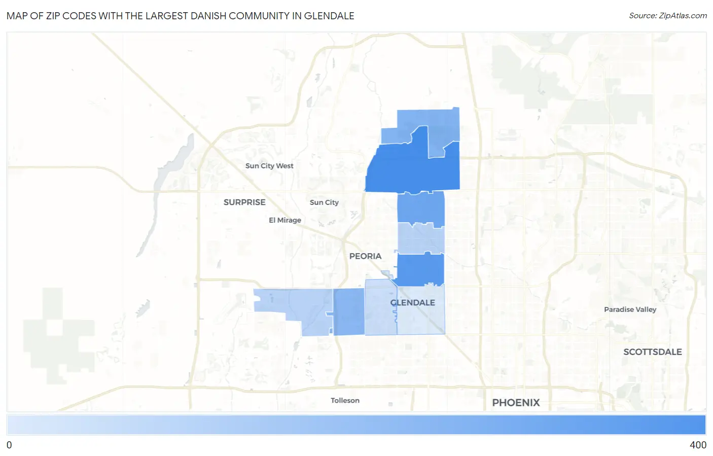 Zip Codes with the Largest Danish Community in Glendale Map
