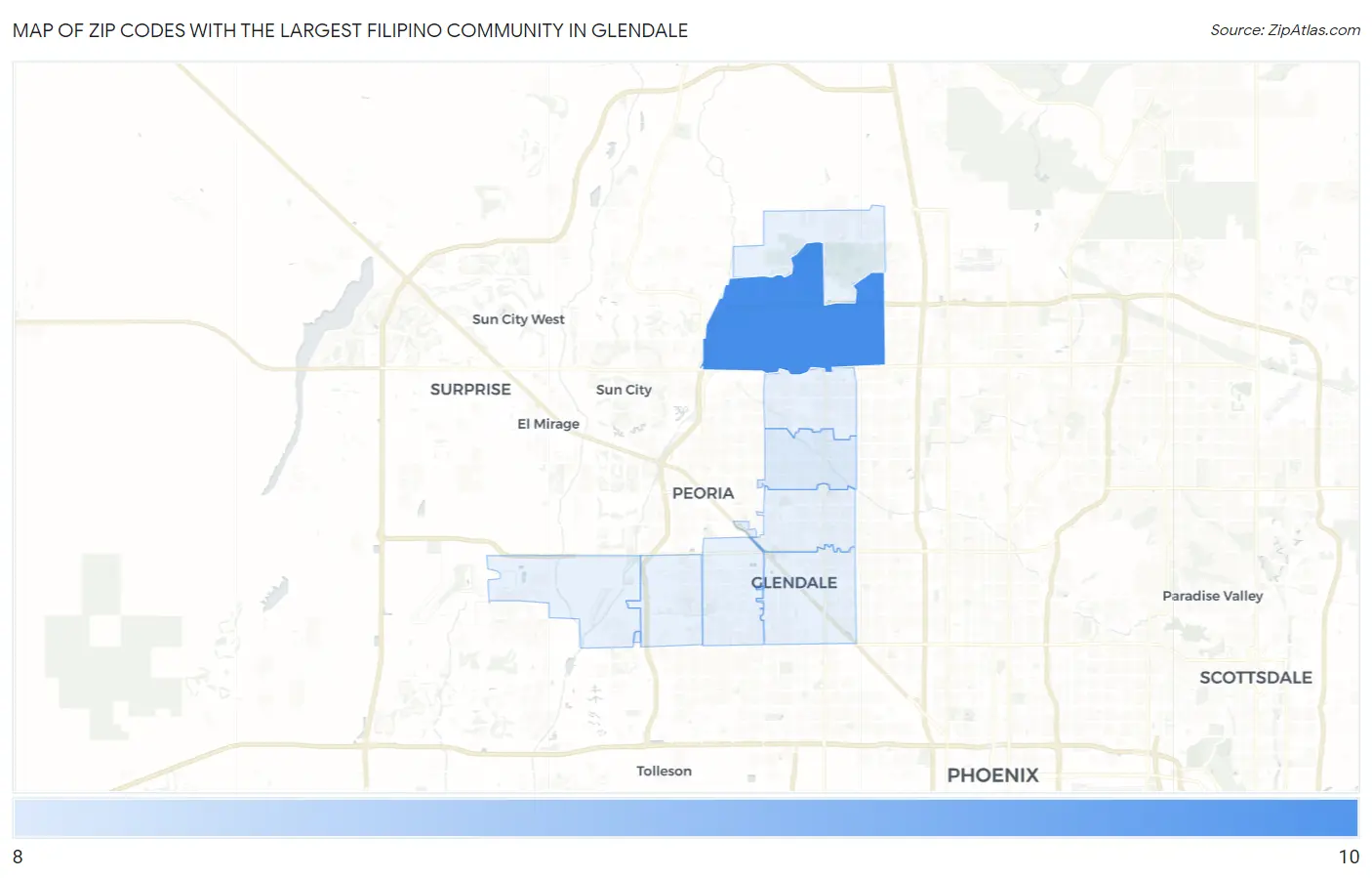 Zip Codes with the Largest Filipino Community in Glendale Map