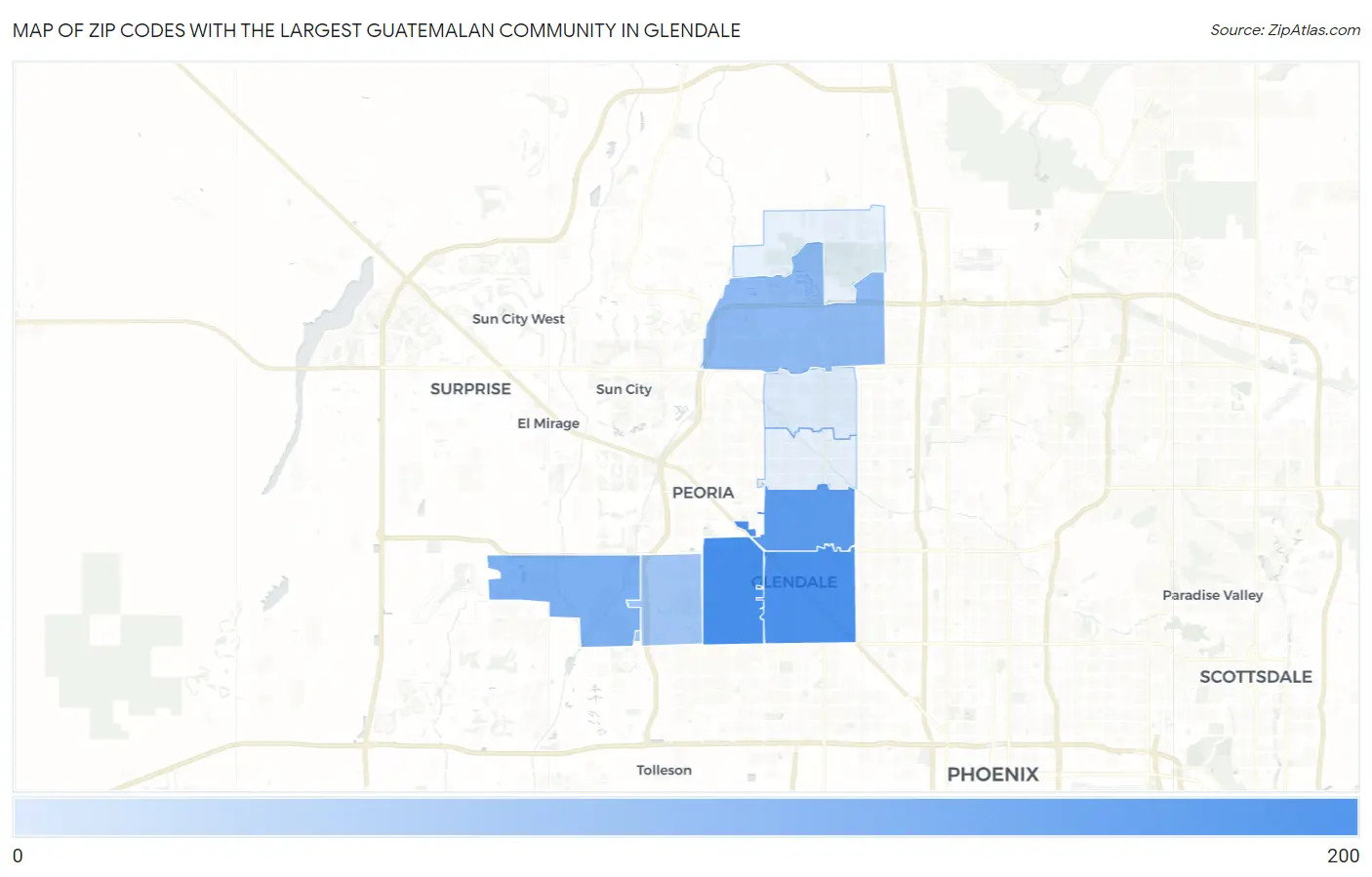 Zip Codes with the Largest Guatemalan Community in Glendale Map