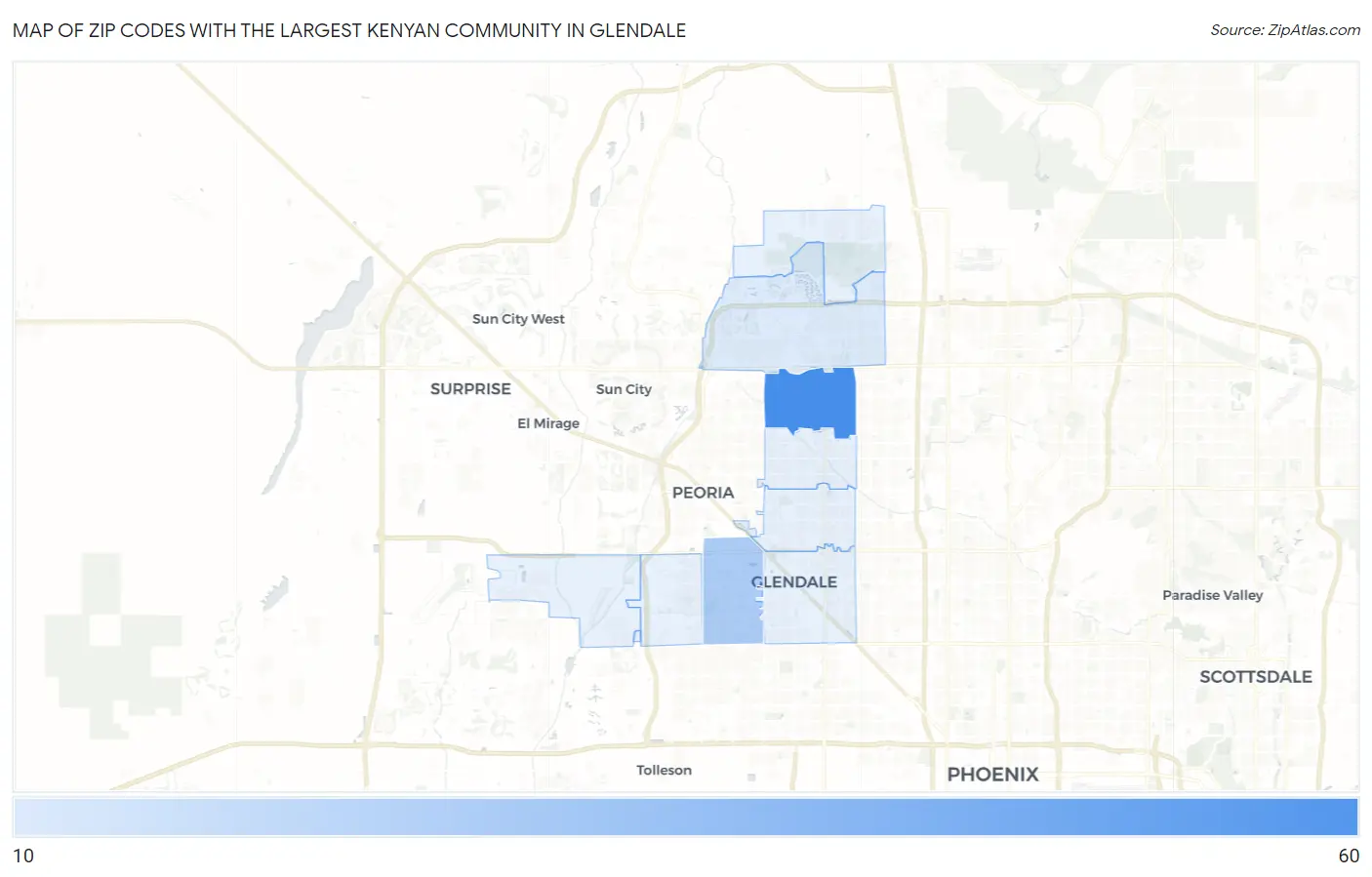 Zip Codes with the Largest Kenyan Community in Glendale Map