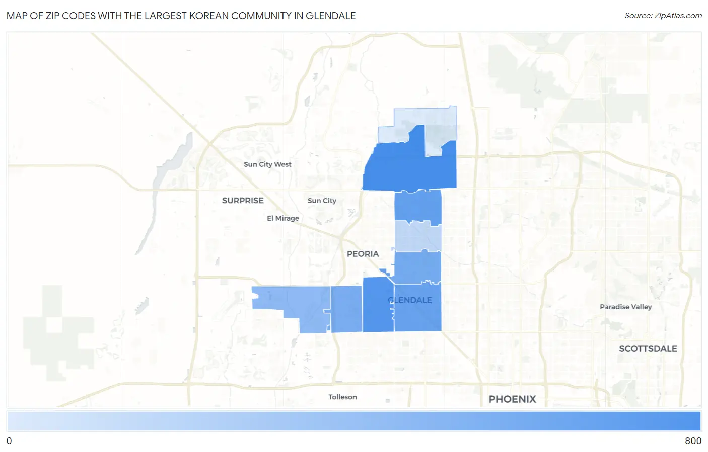 Zip Codes with the Largest Korean Community in Glendale Map