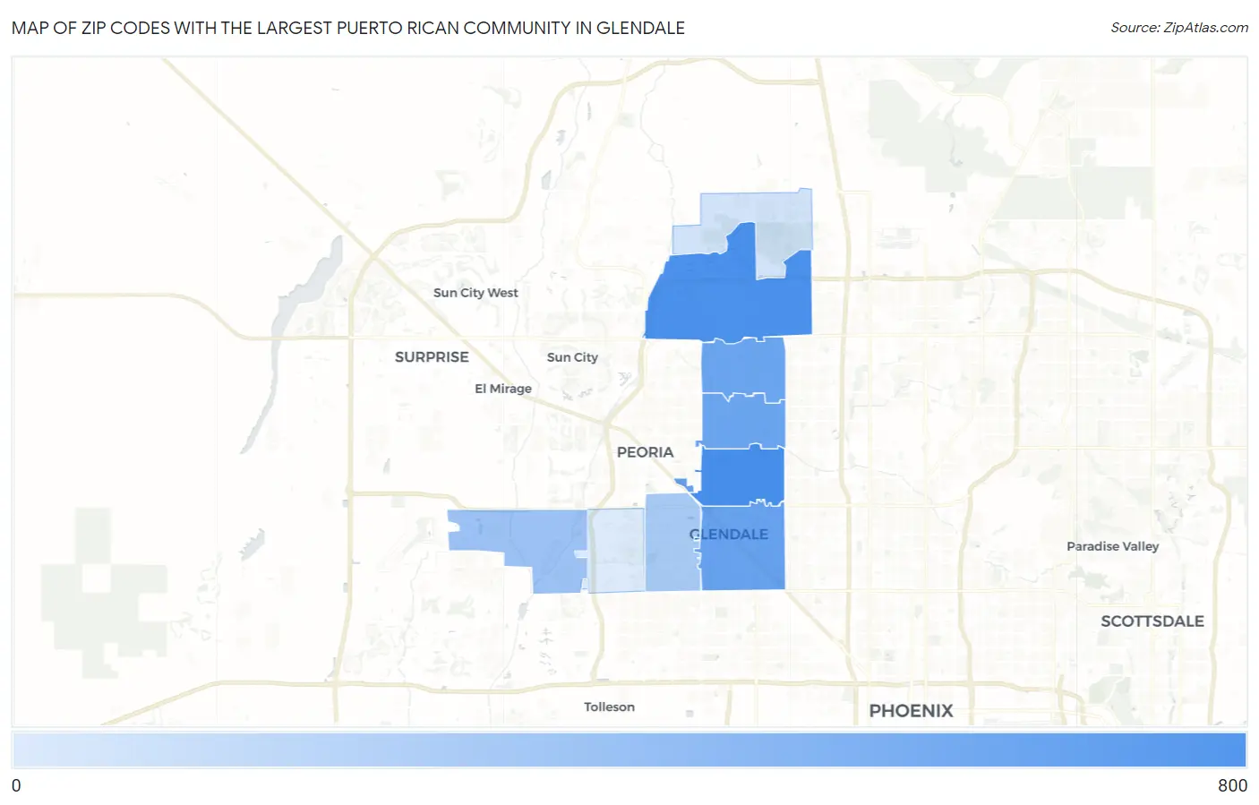 Zip Codes with the Largest Puerto Rican Community in Glendale Map