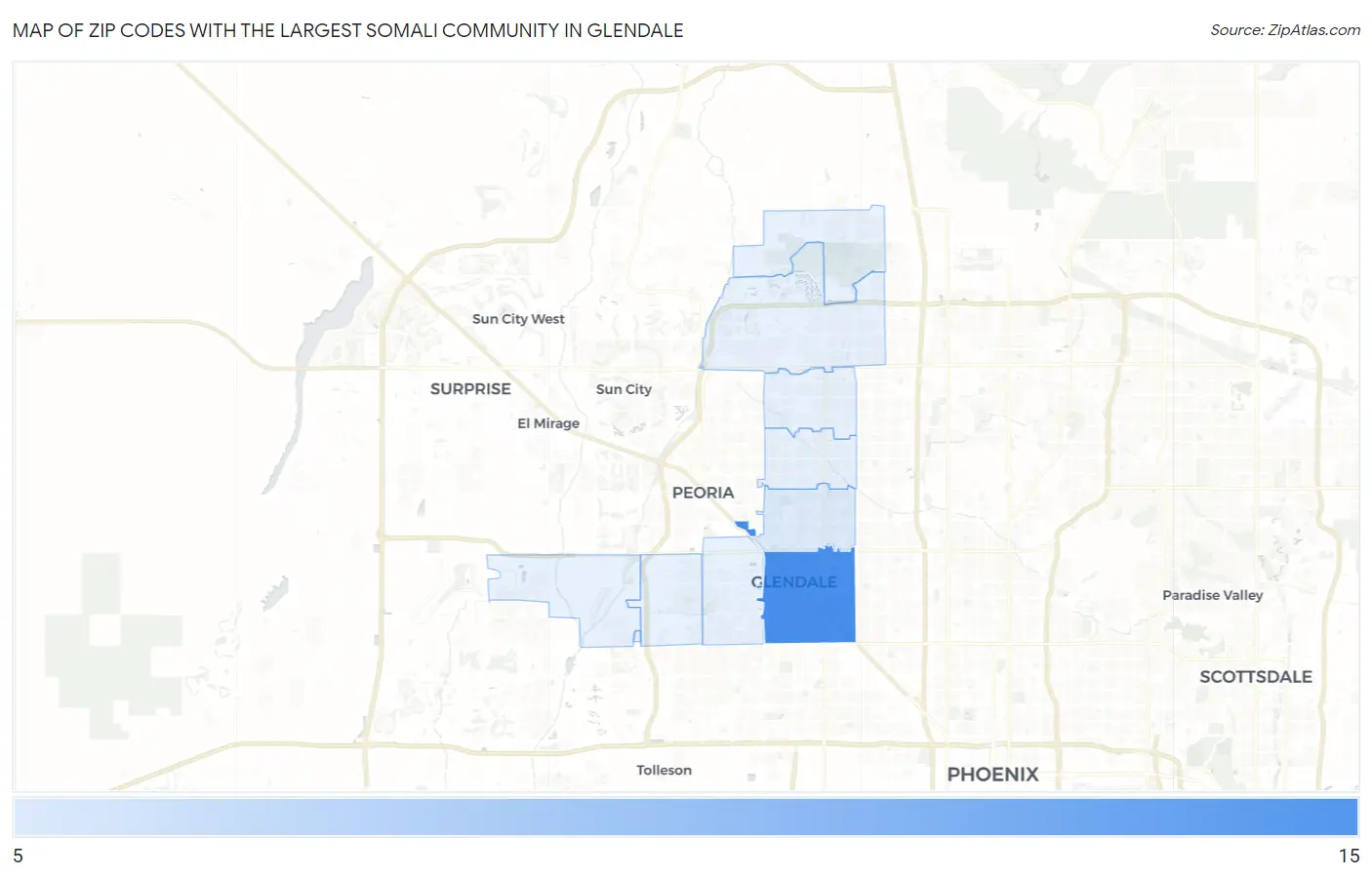 Zip Codes with the Largest Somali Community in Glendale Map