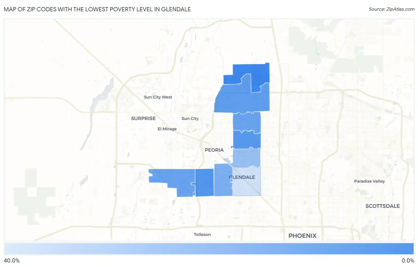 Zip Codes with the Lowest Poverty Level in Glendale Map