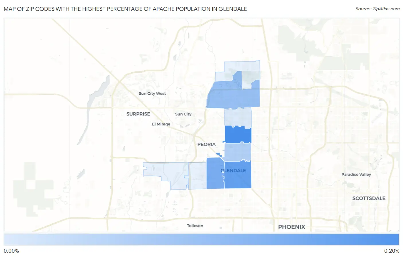 Zip Codes with the Highest Percentage of Apache Population in Glendale Map