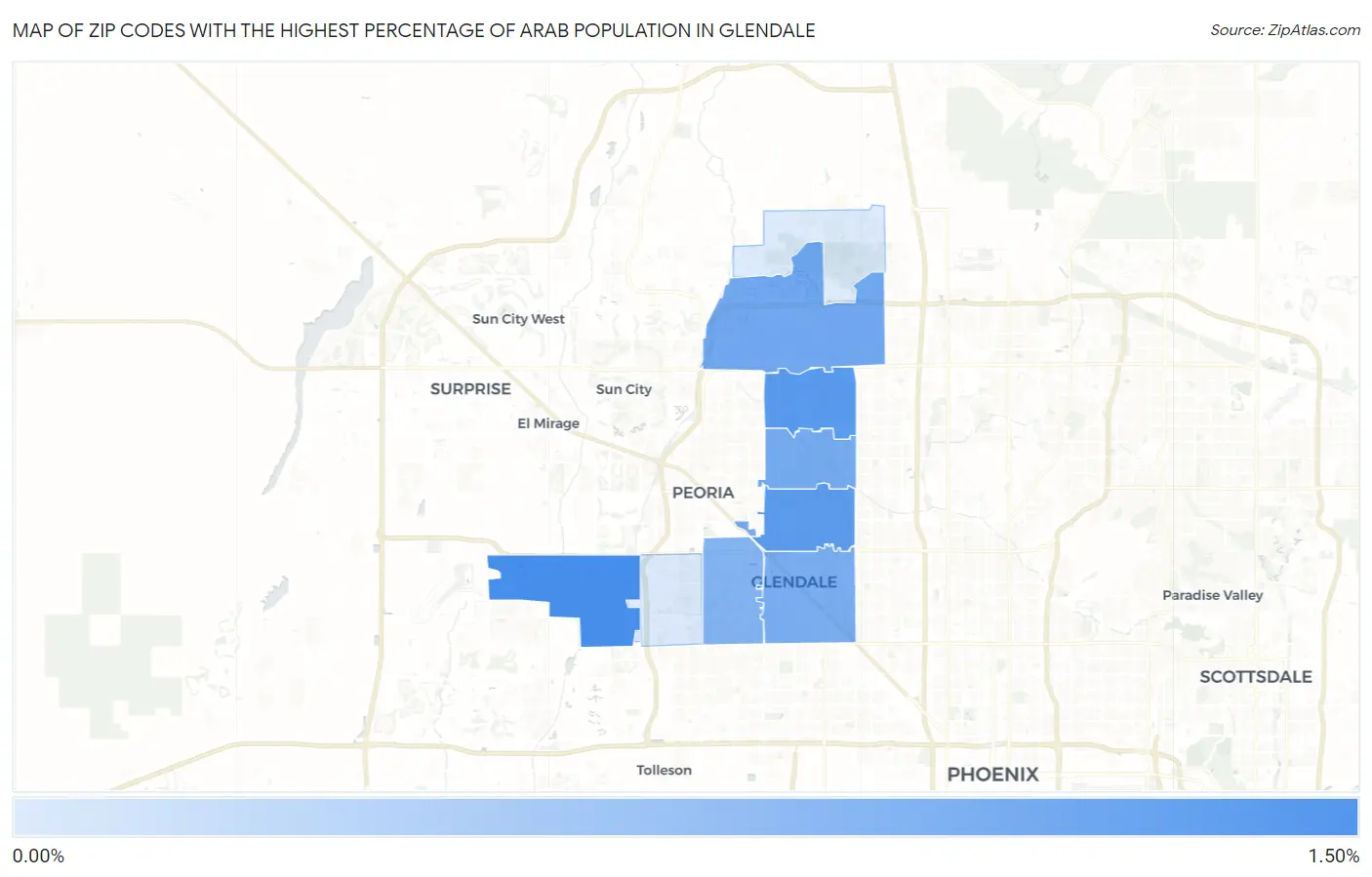 Zip Codes with the Highest Percentage of Arab Population in Glendale Map