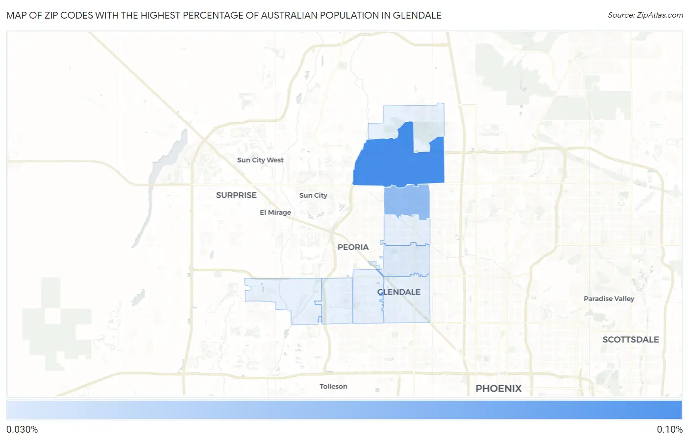 Zip Codes with the Highest Percentage of Australian Population in Glendale Map