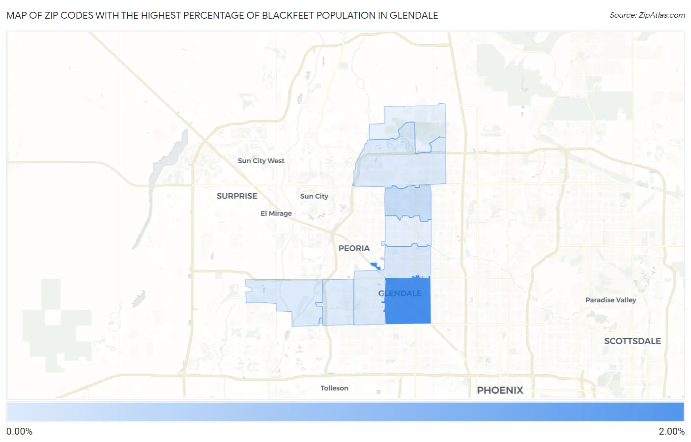 Zip Codes with the Highest Percentage of Blackfeet Population in Glendale Map