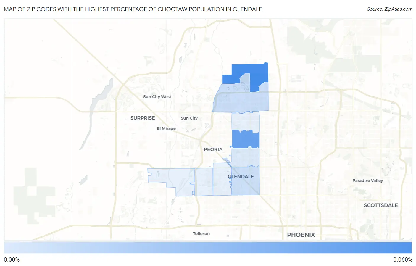 Zip Codes with the Highest Percentage of Choctaw Population in Glendale Map