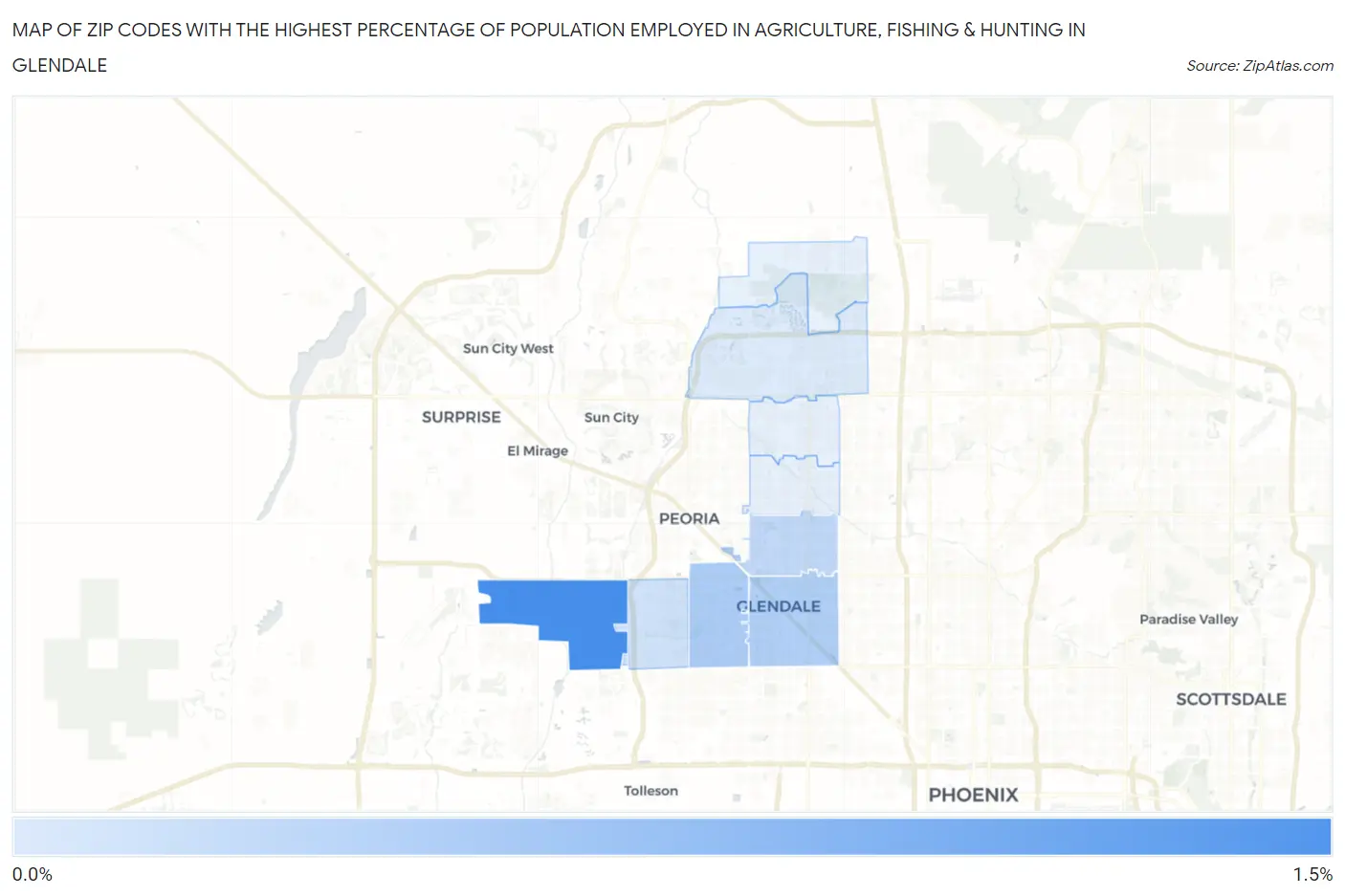 Zip Codes with the Highest Percentage of Population Employed in Agriculture, Fishing & Hunting in Glendale Map